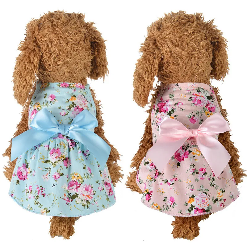XS-XL Pet Printing Dress with Bow Decoration for Small Dogs