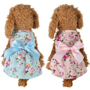 XS-XL Pet Printing Dress with Bow Decoration for Small Dogs