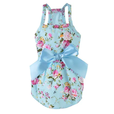 XS-XL Pet Printing Dress with Bow Decoration for Small Dogs