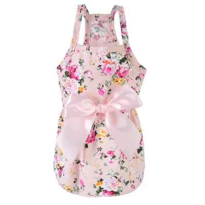 XS-XL Pet Printing Dress with Bow Decoration for Small Dogs