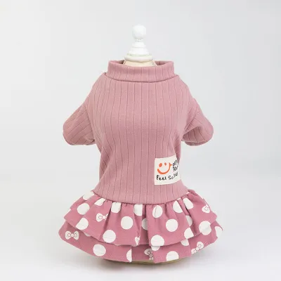 Fashion Pet Dot Printed Round Collar Dress for Mother Dog