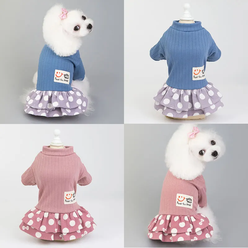 Fashion Pet Dot Printed Round Collar Dress for Mother Dog
