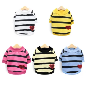 Pet Heart Decorate Stripe Printed T-shirt for Universal Gender