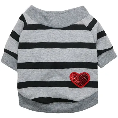 Pet Heart Decorate Stripe Printed T-shirt for Universal Gender