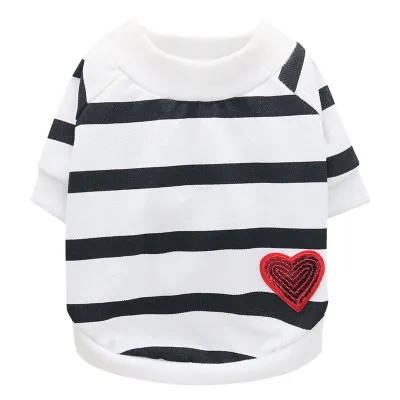 Pet Heart Decorate Stripe Printed T-shirt for Universal Gender