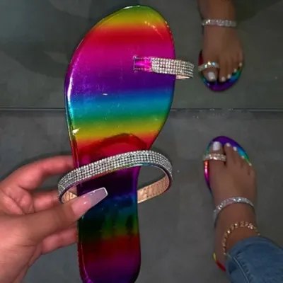 Size:4.5-11 Women Rhinestone Multicolor Flip-flops Slippers