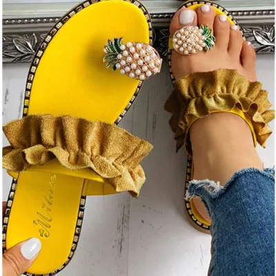 Size45-11 Women Casual String Bead Pineapple Flat Slippers