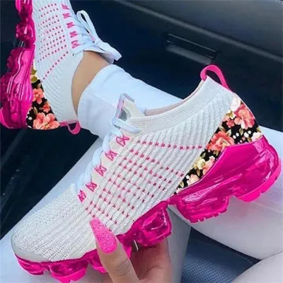 Size:4.5-11 Women Fashion Color Blocking Lace Up Breathable Sneakers
