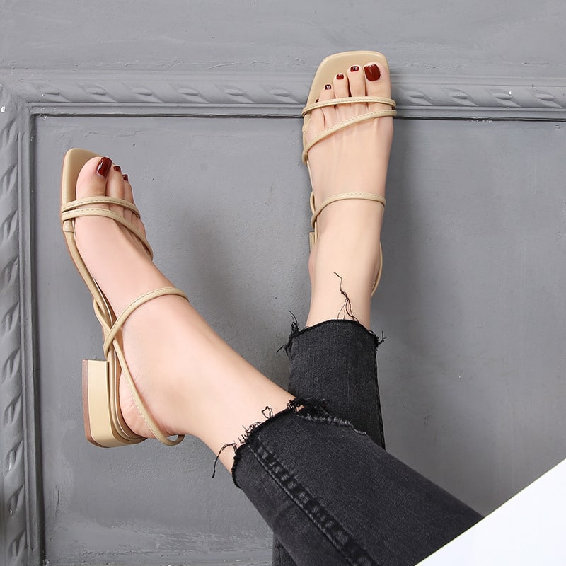 Women's Reptile Square Toe Ring Lace Up Sandals - Red