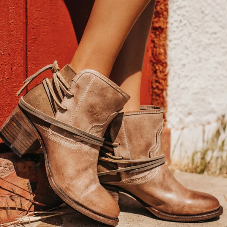 Vintage Women Bohemian Lace-up Short Boots