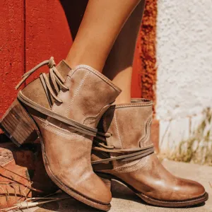 Vintage Women Bohemian Lace-up Short Boots