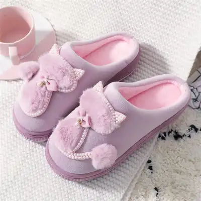 Women's Cartoon Beaded Winter Thick-soled House Slippers Size 4.5-8.5