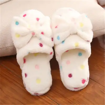 Women Fashion Color Block Bow Winter House Slippers Size 5-10
