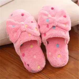 Women Fashion Color Block Bow Winter House Slippers Size 5-10