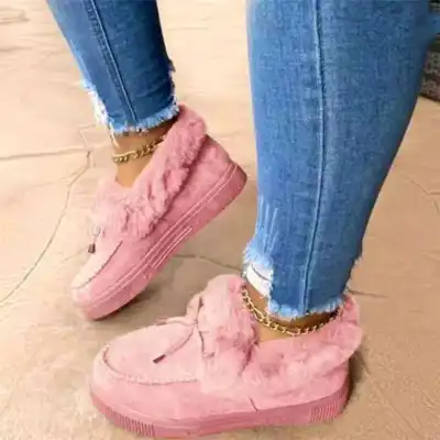 Women Fashion Plus Size Bow Decor Thick-soled Plush Snow Boots