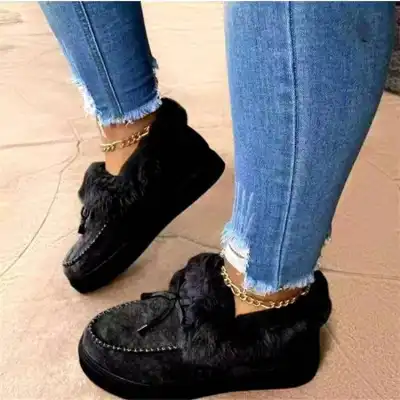 Women Fashion Plus Size Bow Decor Thick-soled Plush Snow Boots