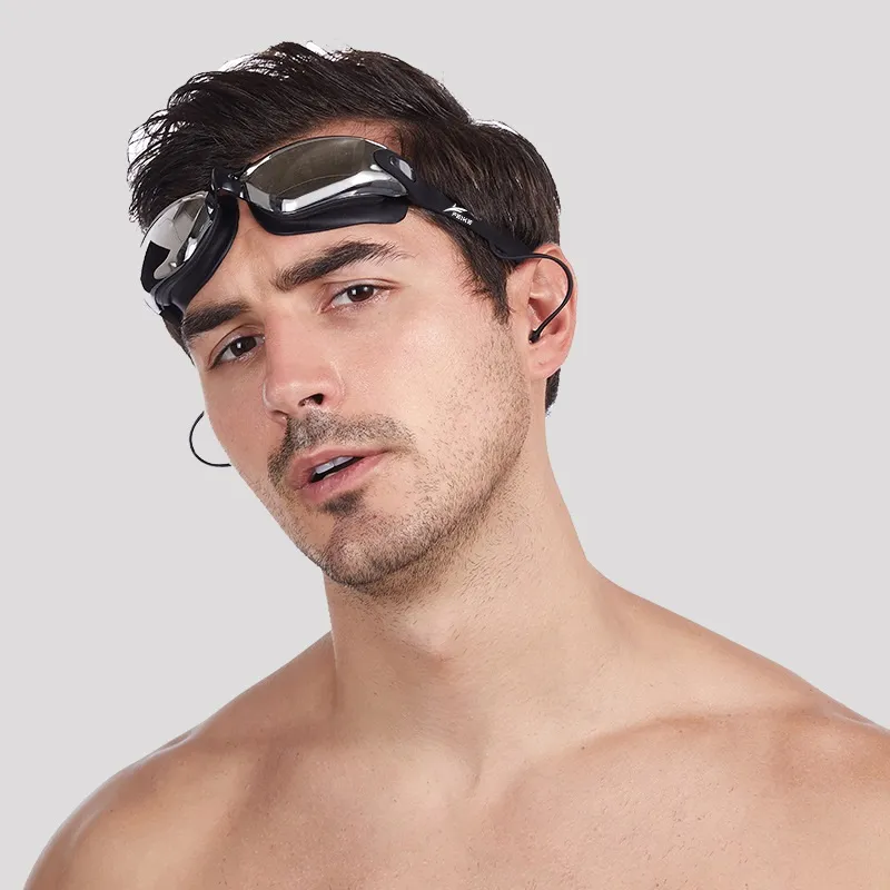 Electroplated Waterproof Anti-fog Flat Swimming Goggles With Earplugs