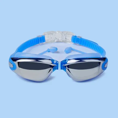 Electroplated Waterproof Anti-fog Flat Swimming Goggles With Earplugs
