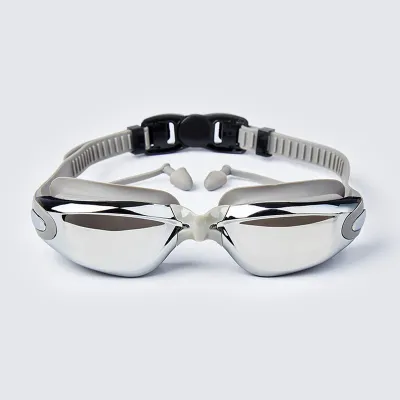Electroplated Waterproof Anti-fog Flat Swimming Goggles With Earplugs