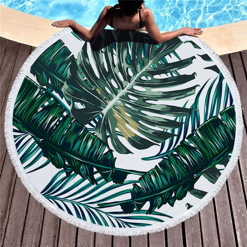Tropical Plant Printed Round Beach Towel for Women