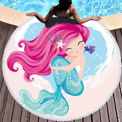 Cute Mermaid Printing Round Beach Towel for Women