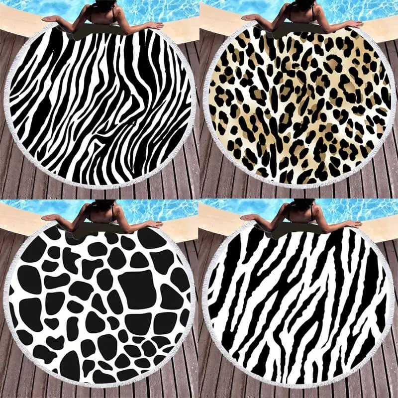 Animal Pattern Round Beach Towel Superfine Fiber Quick Dry
