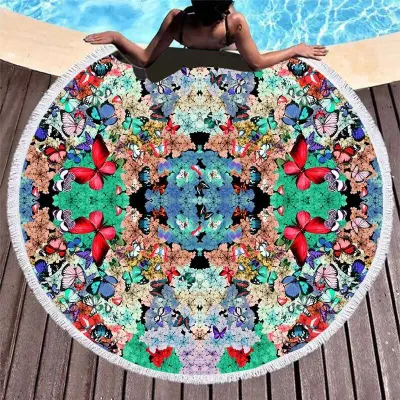 Butterfly Printing Round Beach Towel for Women Swimming
