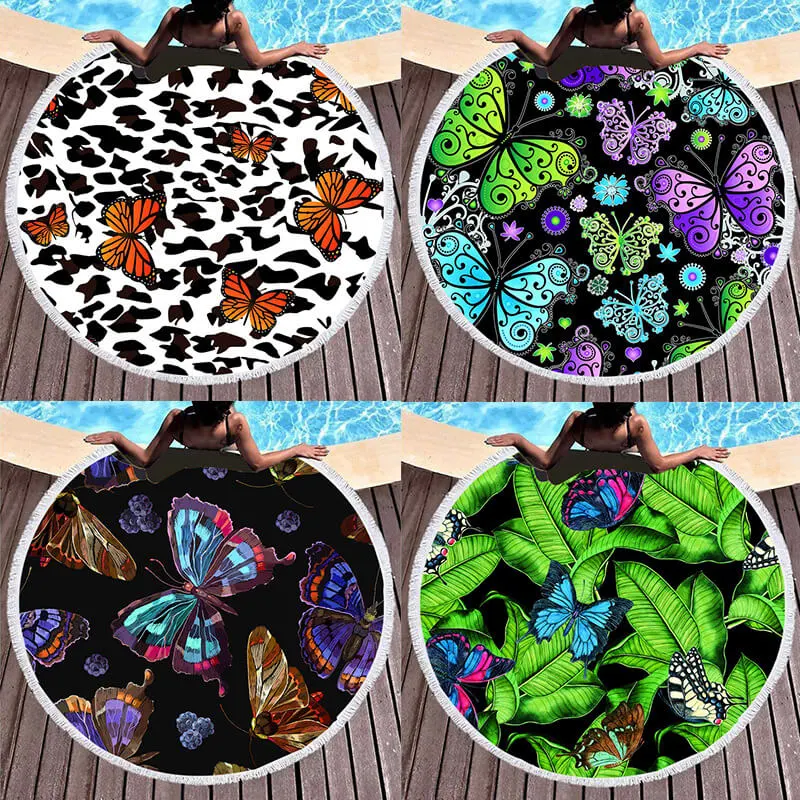 Butterfly Printing Round Beach Towel for Women Swimming