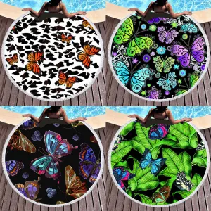 Butterfly Printing Round Beach Towel for Women Swimming