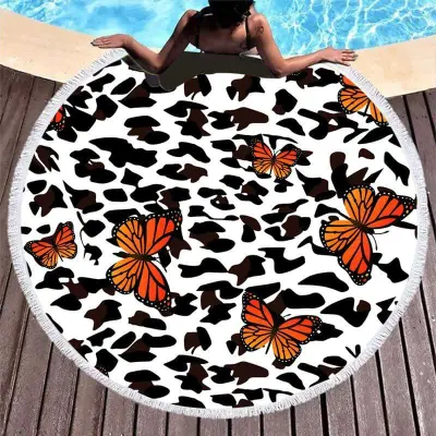 Butterfly Printing Round Beach Towel for Women Swimming