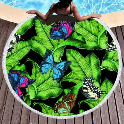 Butterfly Printing Round Beach Towel for Women Swimming