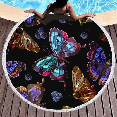 Butterfly Printing Round Beach Towel for Women Swimming