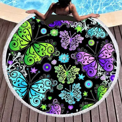 Butterfly Printing Round Beach Towel for Women Swimming