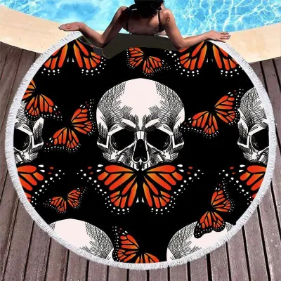Butterfly Printing Round Beach Towel for Women Swimming