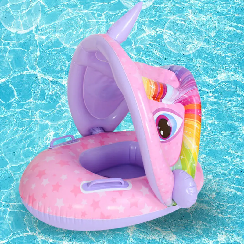 Baby Cartoon Shape Inflatable Swimming Ring With Awning