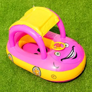 Baby Cartoon Car Shape Inflatable Swimming Ring With Awning