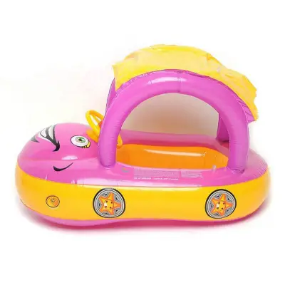 Baby Cartoon Car Shape Inflatable Swimming Ring With Awning