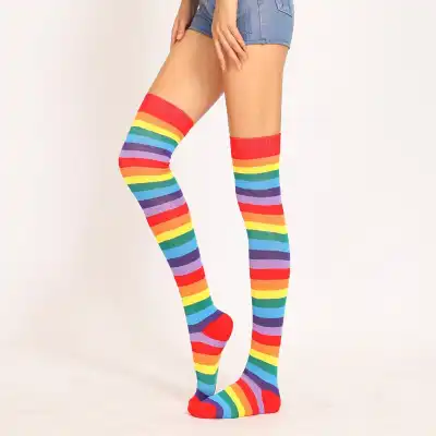 Women Stripe Printing Over Knee Socks