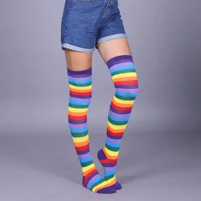 Women Stripe Printing Over Knee Socks