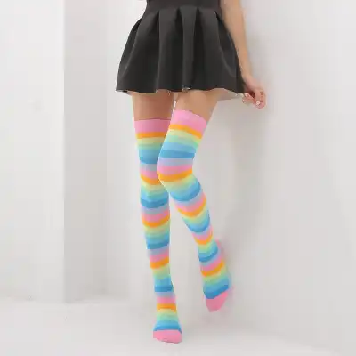 Women Stripe Printing Over Knee Socks
