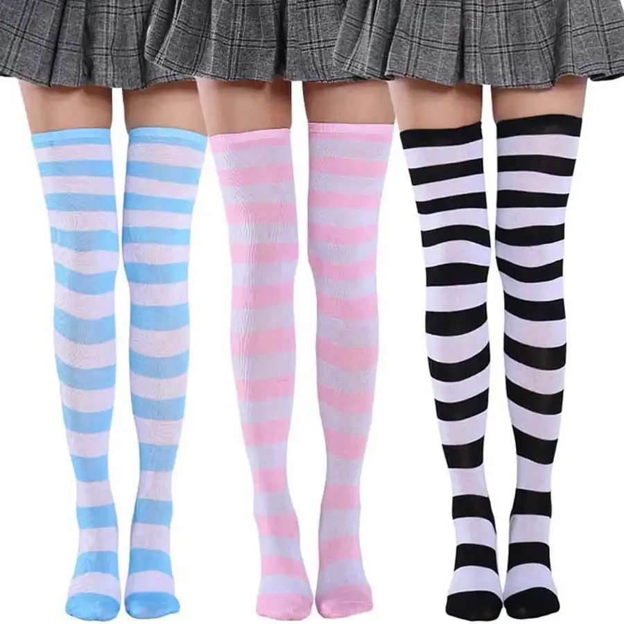 Women Stripe Printing Over Knee Socks