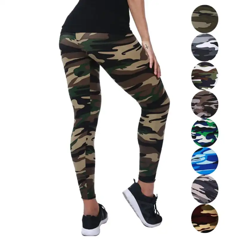 Women Camouflage Printing High Waist Cropped Leggings Milk Fiber