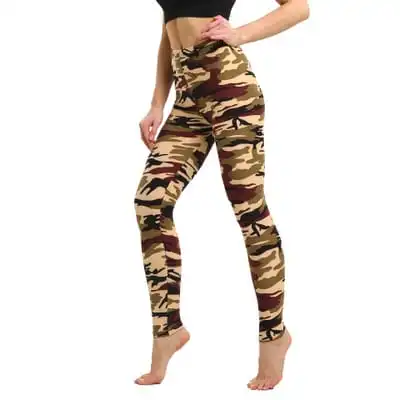 Women Camouflage Printing High Waist Cropped Leggings Milk Fiber