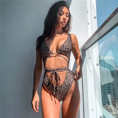 S-L Women Sexy Lace Up Hollow Out One-Piece Swimsuit