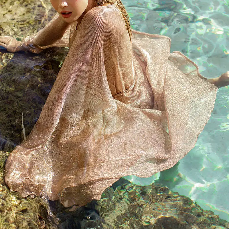 Women Sexy Round Neck Irregular Hem Swimwear Cover-Ups