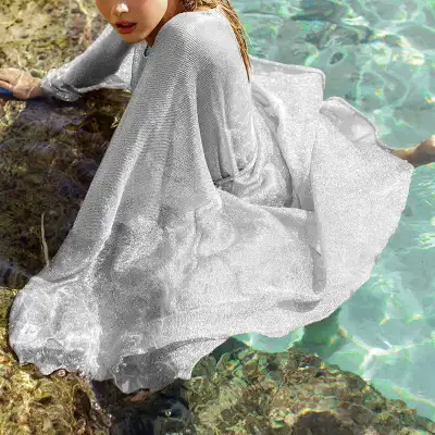 Women Sexy Round Neck Irregular Hem Swimwear Cover-Ups