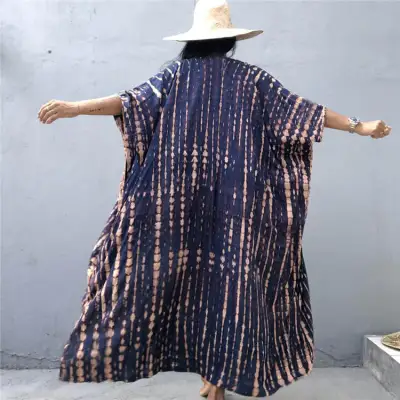 Women's Tie Dye Rayon Cover-Up with Three Quarter Sleeves and Irregular Hem