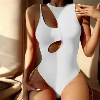 WomenS Blank Solid Color High Waist Sexy Chest Strap Two-Piece Swimsuit