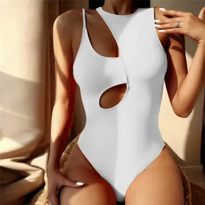 S-L Women Sexy Solid Color Cut Out One-Piece Swimsuit