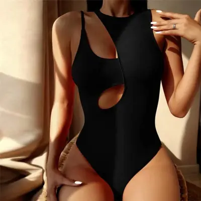 S-L Women Sexy Solid Color Cut Out One-Piece Swimsuit